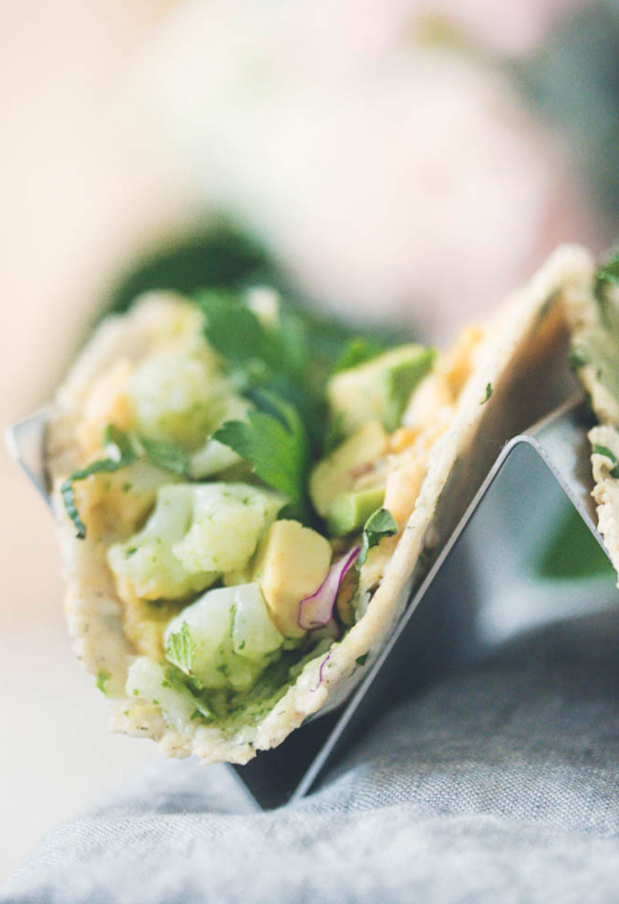 Spinach Ginger Tortillas with Turmeric Cauliflower